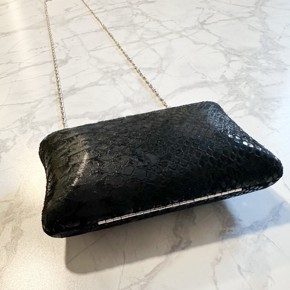 GUESS Black Python Mini Chain Bag Rhinestone Clasp - Picture 5 of 7
